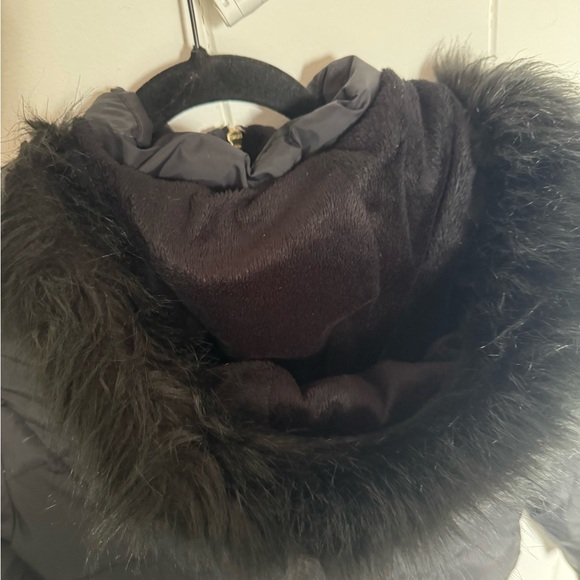 Express Black Puffer Jacket with Gold Accents with Removable hood Size Small - Picture 4 of 8